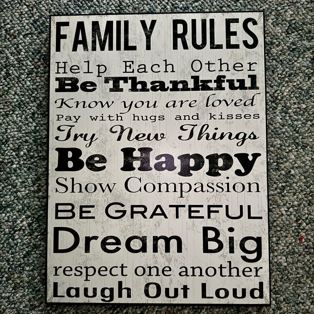 Motivational Family Rules Wall Art in Black and White